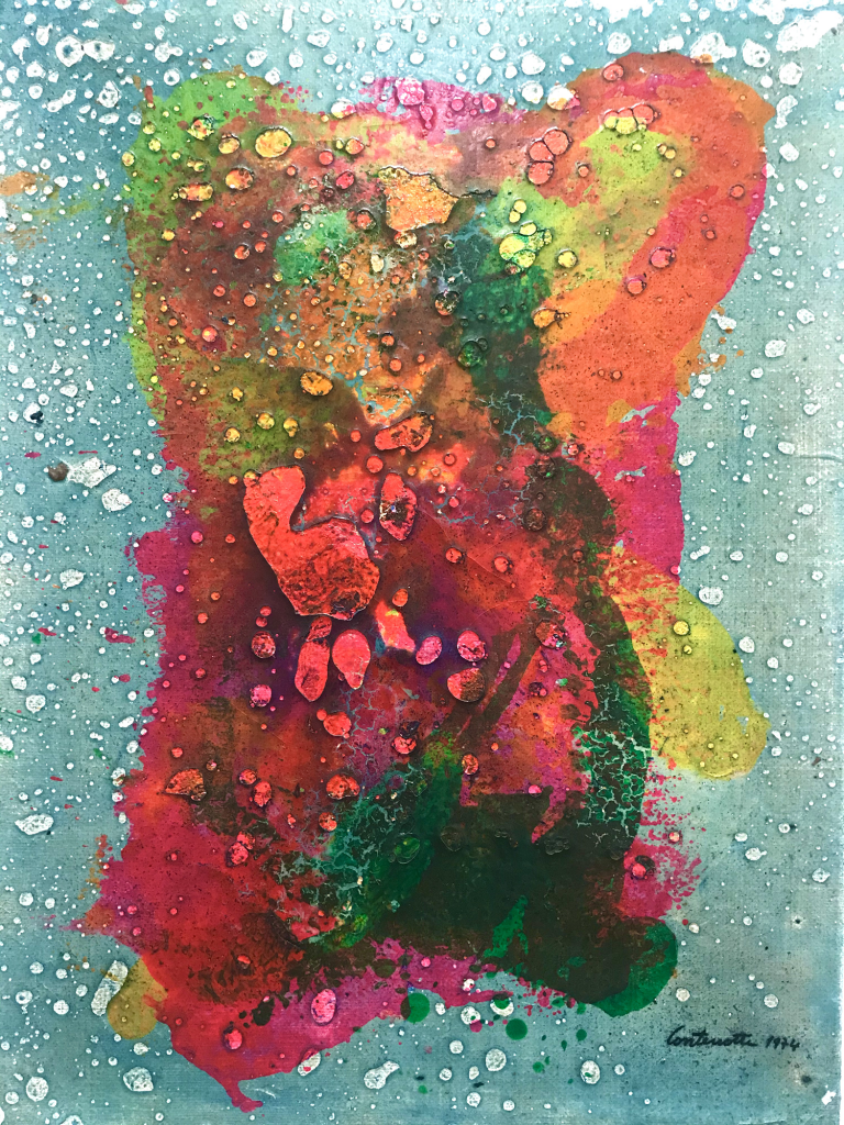 Bruno Contenotte, Untitled, 1974, tecnica mista su tela di juta, 80x60 cm